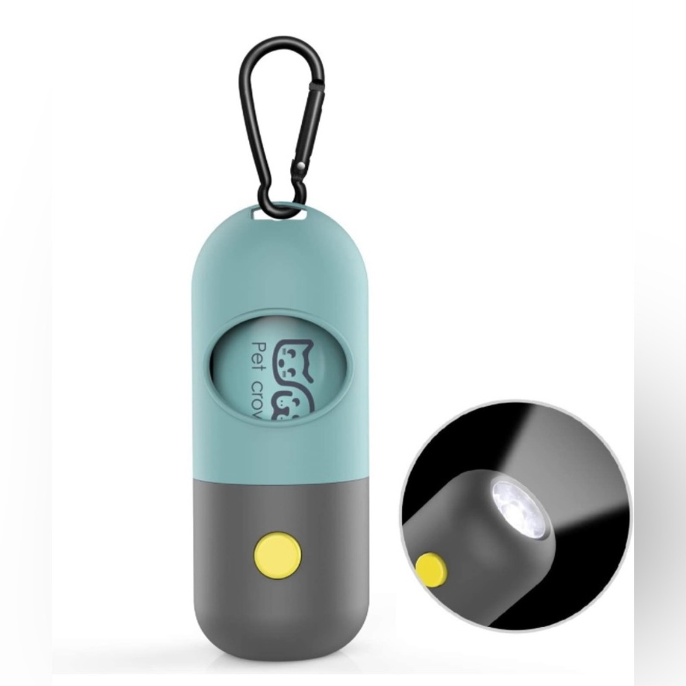 Dog Poop Bag Dispenser LED Light Flashlight Pet Portable Garbage Waste Holder